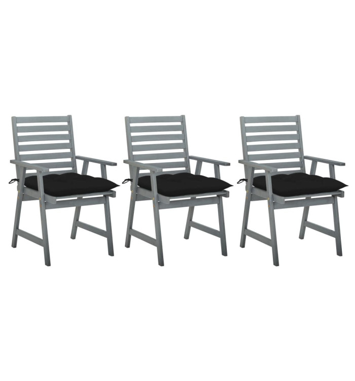 Chaises à manger d'extérieur lot de 3 et coussins Acacia massif | Mobilier & Déco