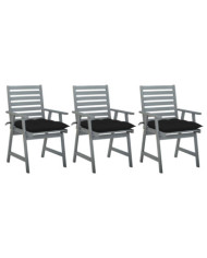 Chaises à manger d'extérieur lot de 3 et coussins Acacia massif | Mobilier & Déco