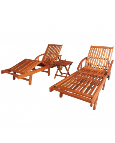 Chaises longues lot de 2 avec table Bois d'acacia solide | Mobilier & Déco