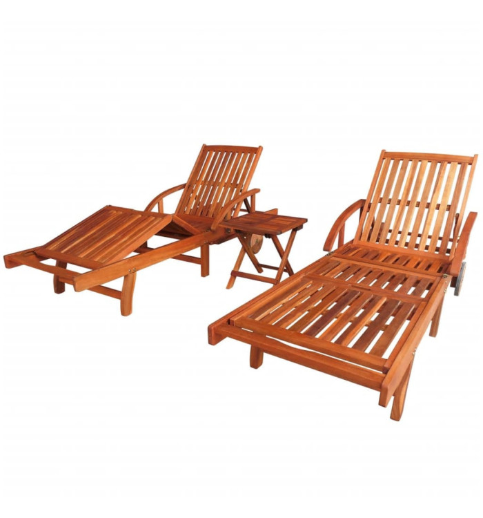 Chaises longues lot de 2 avec table Bois d'acacia solide | Mobilier & Déco