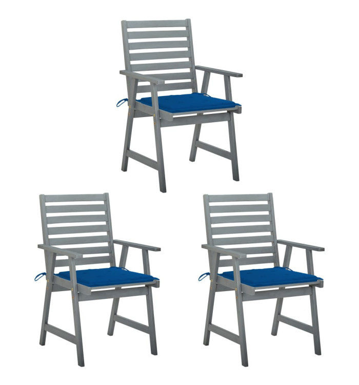 Chaises à manger d'extérieur lot de 3 et coussins Acacia massif | Mobilier & Déco