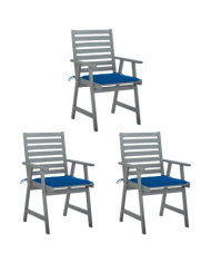 Chaises à manger d'extérieur lot de 3 et coussins Acacia massif | Mobilier & Déco