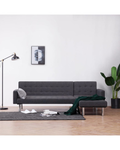 Canapé-lit en forme de L Gris foncé Polyester | Mobilier & Déco