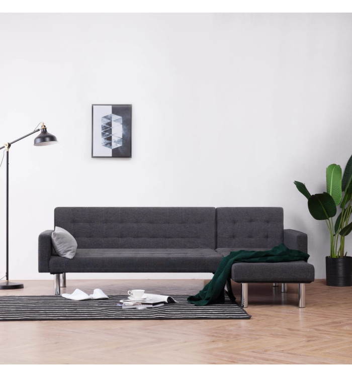 Canapé-lit en forme de L Gris foncé Polyester | Mobilier & Déco