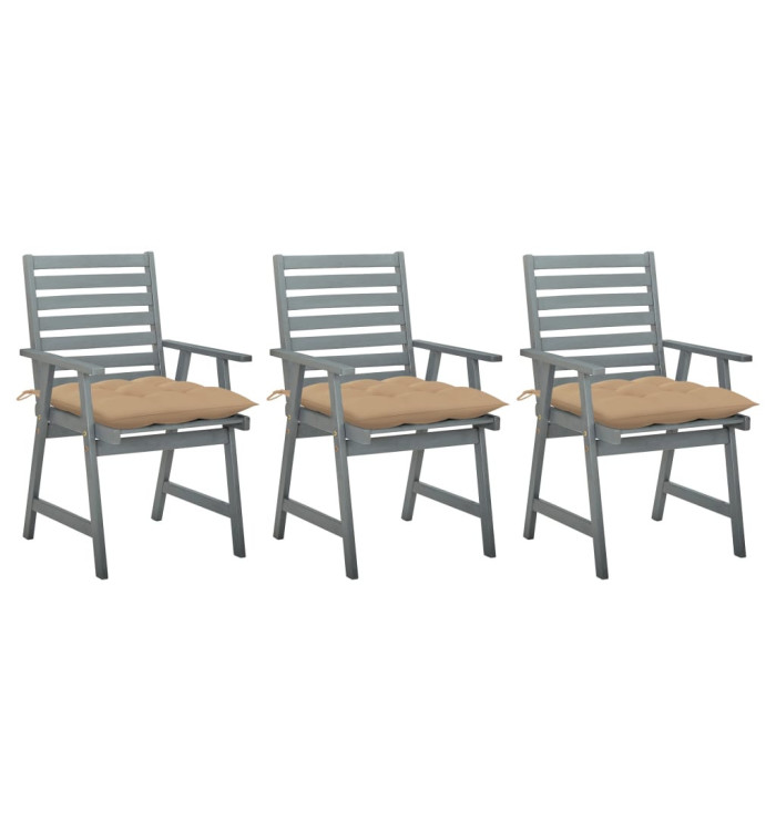 Chaises à manger d'extérieur lot de 3 et coussins Acacia massif | Mobilier & Déco