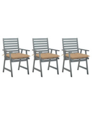 Chaises à manger d'extérieur lot de 3 et coussins Acacia massif | Mobilier & Déco