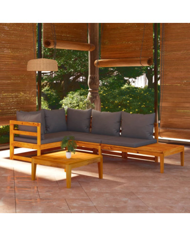 Salon de jardin 4 pcs avec coussins gris foncé Bois d'acacia | Mobilier & Déco