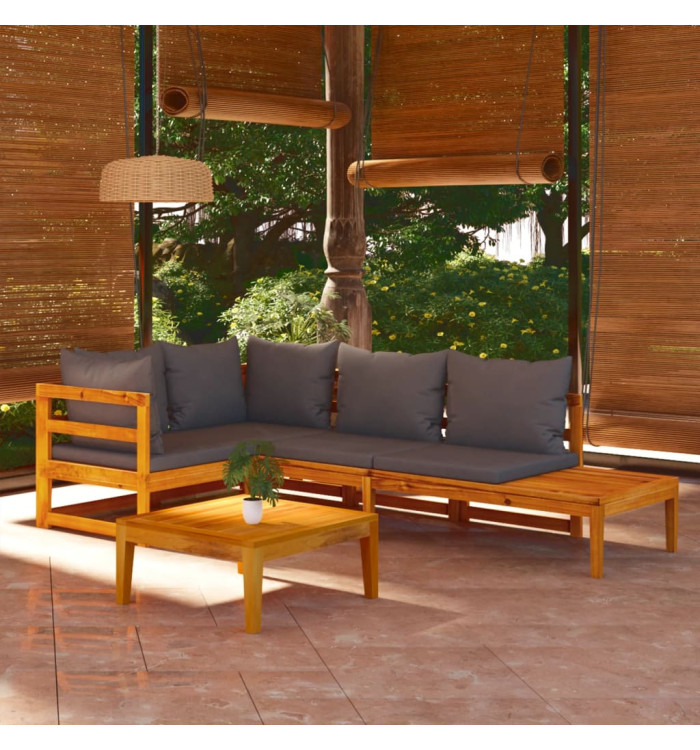 Salon de jardin 4 pcs avec coussins gris foncé Bois d'acacia | Mobilier & Déco