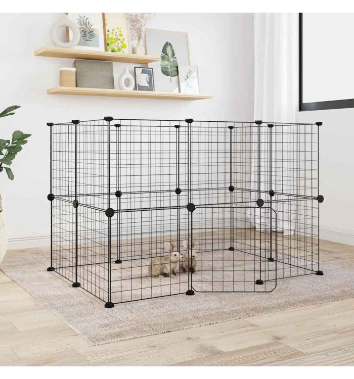 Cage animaux de compagnie à 20 panneaux et porte Noir 35x35 cm | Mobilier & Déco