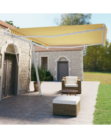 Auvent automatique sur pied 450x350 cm Jaune/Blanc | Mobilier & Déco