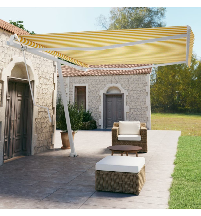 Auvent automatique sur pied 450x350 cm Jaune/Blanc | Mobilier & Déco