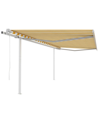 Auvent automatique rétractable poteaux 4,5x3,5 m Jaune blanc | Mobilier & Déco