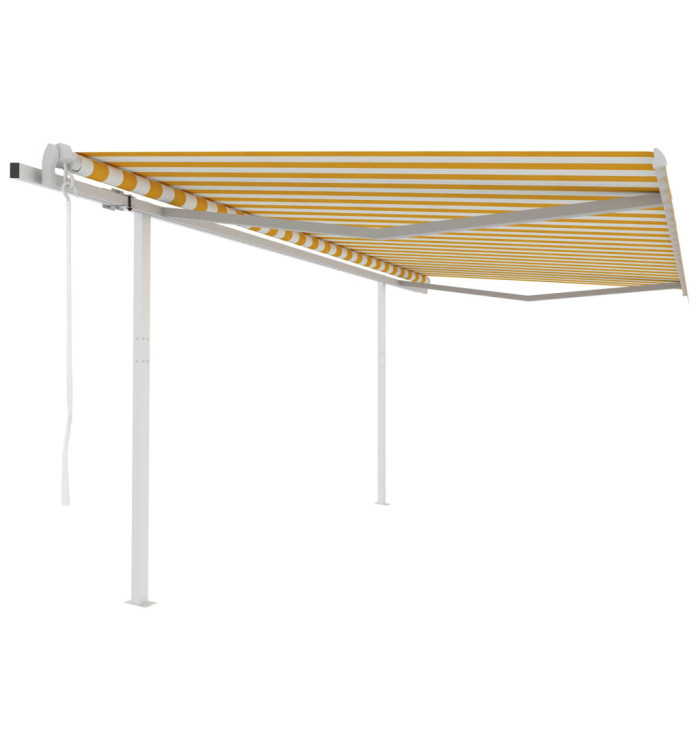 Auvent automatique rétractable poteaux 4,5x3,5 m Jaune blanc | Mobilier & Déco