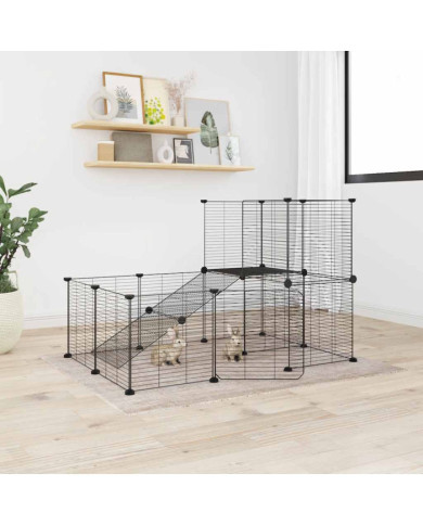 Cage animaux de compagnie à 20 panneaux et porte Noir 35x35 cm | Mobilier & Déco
