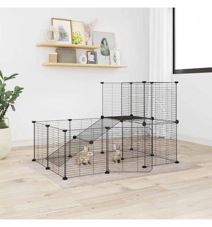 Cage animaux de compagnie à 20 panneaux et porte Noir 35x35 cm | Mobilier & Déco