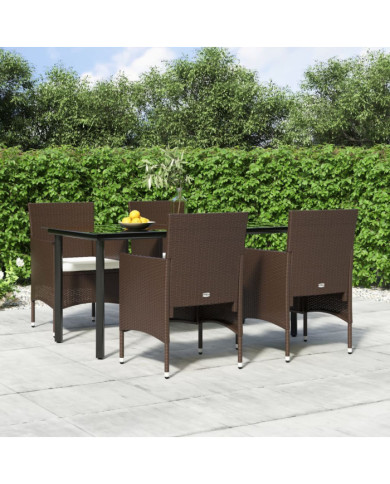 Ensemble à manger de jardin coussins 5 pcs Marron/noir | Mobilier & Déco