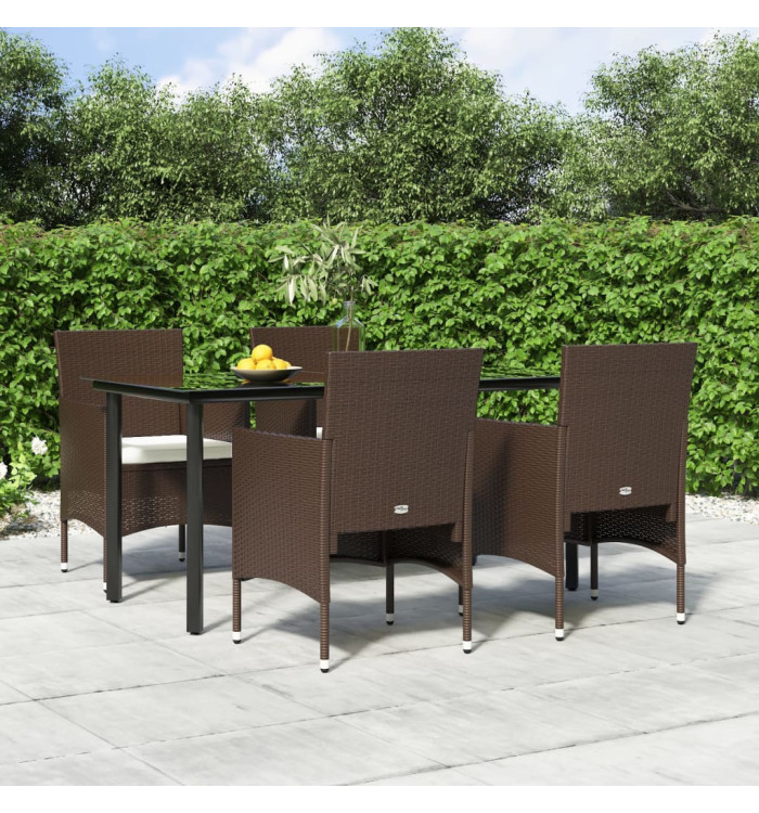 Ensemble à manger de jardin coussins 5 pcs Marron/noir | Mobilier & Déco