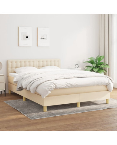 Sommier à lattes de lit avec matelas Crème 140x200 cm Tissu | Mobilier & Déco