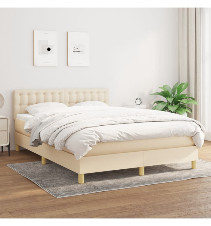 Sommier à lattes de lit avec matelas Crème 140x200 cm Tissu | Mobilier & Déco