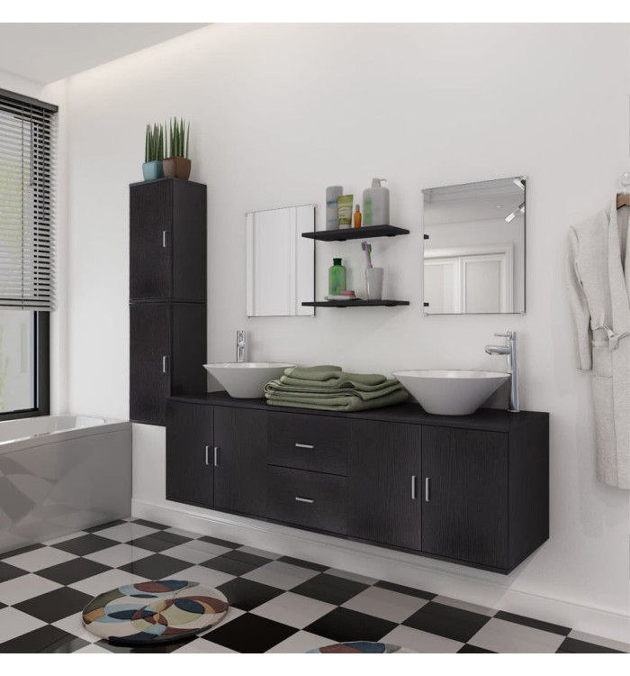Mobilier de salle de bain avec lavabo 9 pcs Noir | Mobilier & Déco