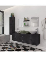Mobilier de salle de bain avec lavabo 9 pcs Noir | Mobilier & Déco