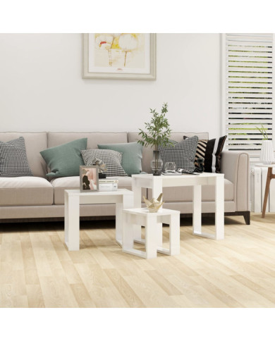 Tables gigognes 3 pcs Blanc brillant Bois d'ingénierie | Mobilier & Déco