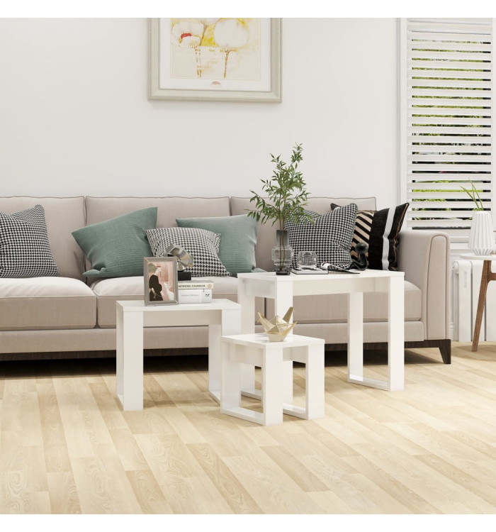 Tables gigognes 3 pcs Blanc brillant Bois d'ingénierie | Mobilier & Déco