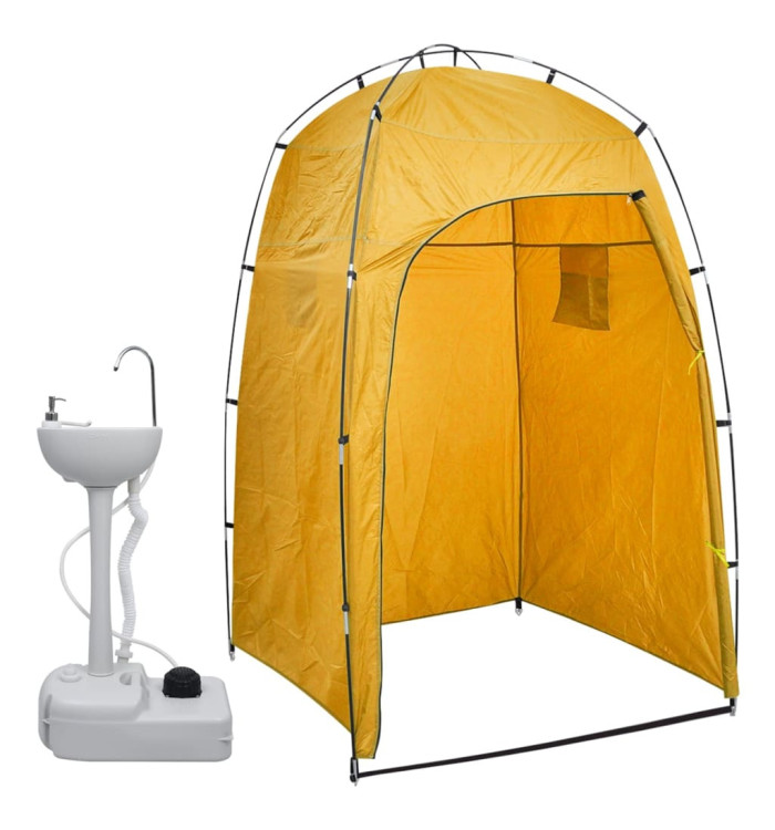 Support de lavage des mains de camping portable avec tente 20 L | Mobilier & Déco