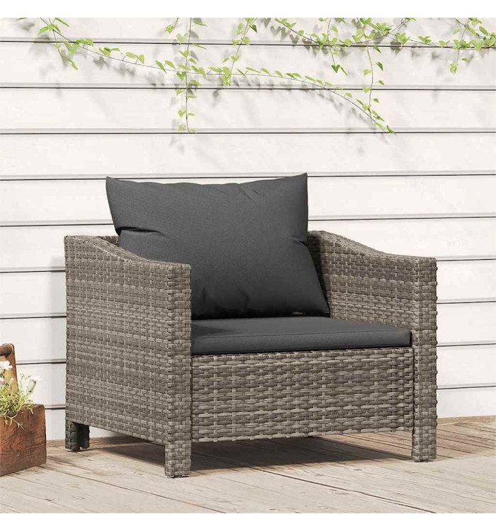 Fauteuil de jardin avec coussin Gris Résine tressée | Mobilier & Déco