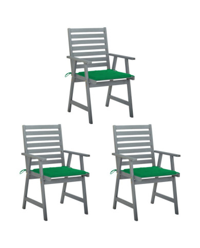 Chaises à manger d'extérieur lot de 3 et coussins Acacia massif | Mobilier & Déco