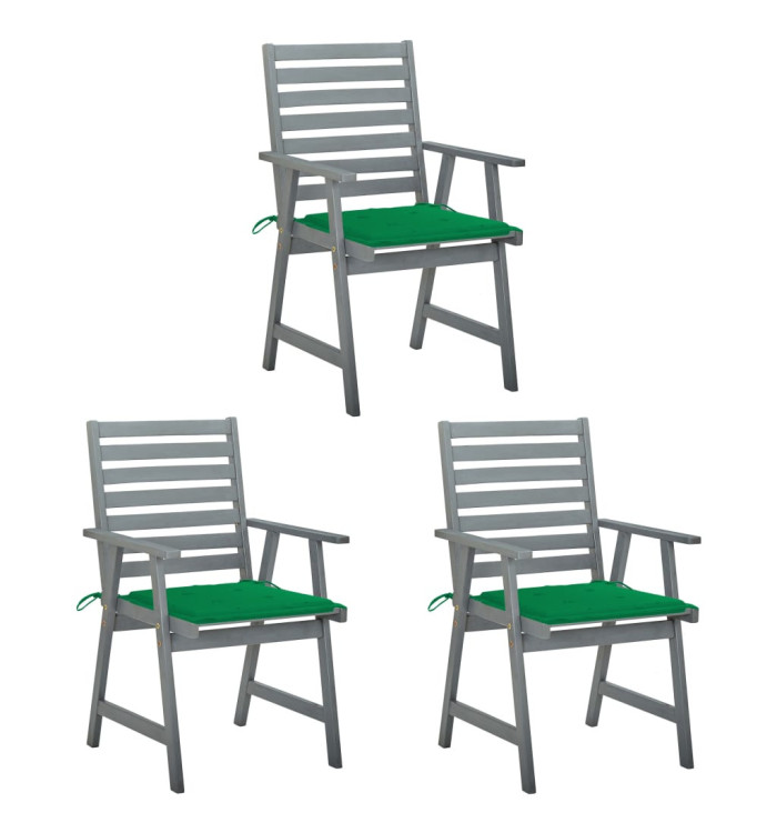 Chaises à manger d'extérieur lot de 3 et coussins Acacia massif | Mobilier & Déco
