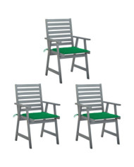 Chaises à manger d'extérieur lot de 3 et coussins Acacia massif | Mobilier & Déco