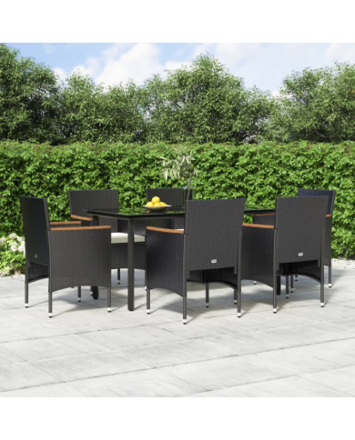 Ensemble à manger de jardin avec coussins 7 pcs Noir | Mobilier & Déco