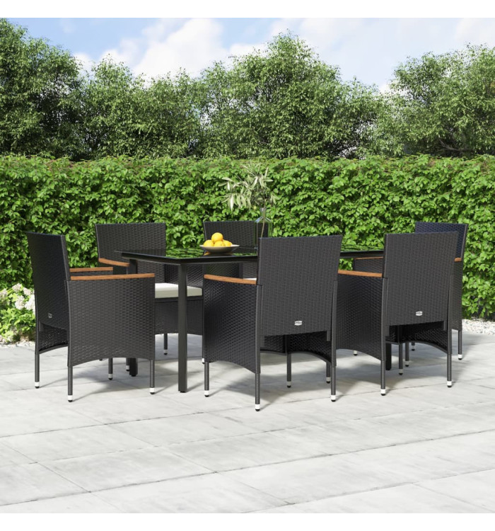 Ensemble à manger de jardin avec coussins 7 pcs Noir | Mobilier & Déco