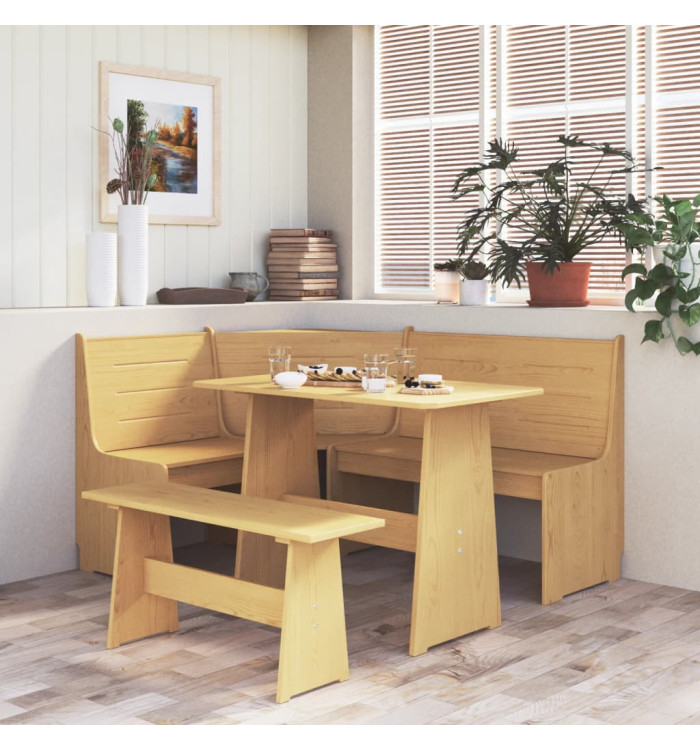 Banc d'angle REINE 151 cm marron miel bois de pin solide | Mobilier & Déco