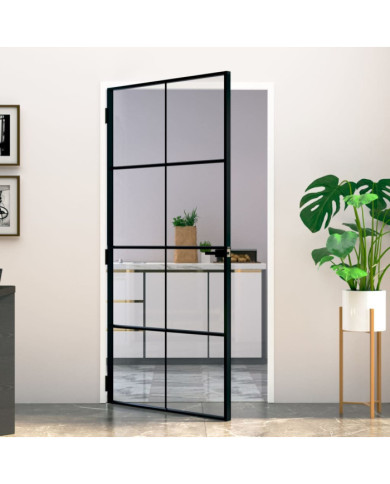 Porte d'intérieur Noir 102x201,5 cm Trempé verre aluminium fin | Mobilier & Déco