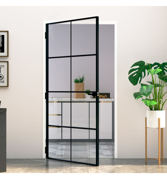 Porte d'intérieur Noir 102x201,5 cm Trempé verre aluminium fin | Mobilier & Déco