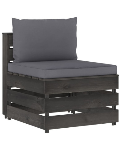 Canapé central sectionnel avec coussins Bois imprégné de gris | Mobilier & Déco