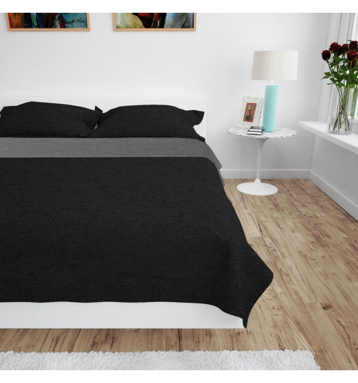 Couvre-lit à double face matelassé 170 x 210 cm Gris et noir | Mobilier & Déco