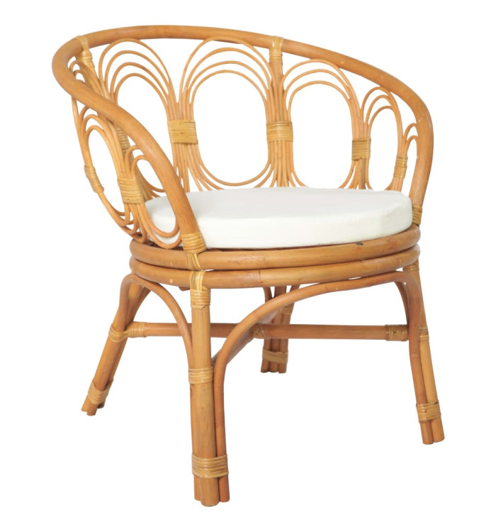 Chaise à manger avec coussin marron clair Rotin naturel et lin | Mobilier & Déco