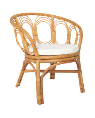 Chaise à manger avec coussin marron clair Rotin naturel et lin | Mobilier & Déco