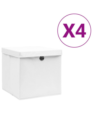 Boîtes de rangement avec couvercles 4 pcs 28x28x28 cm Blanc | Mobilier & Déco