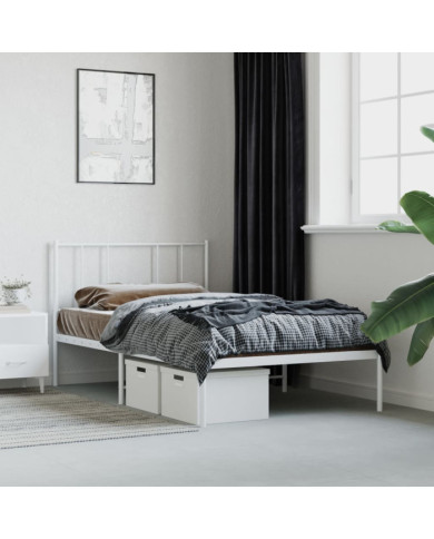 Cadre de lit métal sans matelas avec tête de lit blanc 90x200cm | Mobilier & Déco