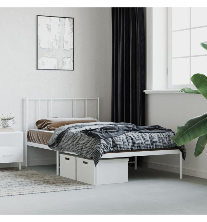 Cadre de lit métal sans matelas avec tête de lit blanc 90x200cm | Mobilier & Déco
