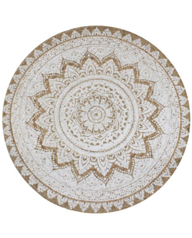 Tapis Jute tressé imprimé 120 cm rond | Mobilier & Déco
