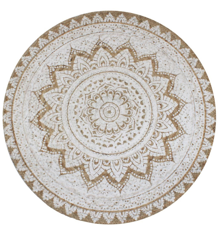 Tapis Jute tressé imprimé 120 cm rond | Mobilier & Déco