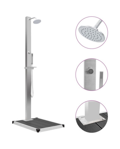 Douche d'extérieur avec receveur de douche WPC Acier inoxydable | Mobilier & Déco
