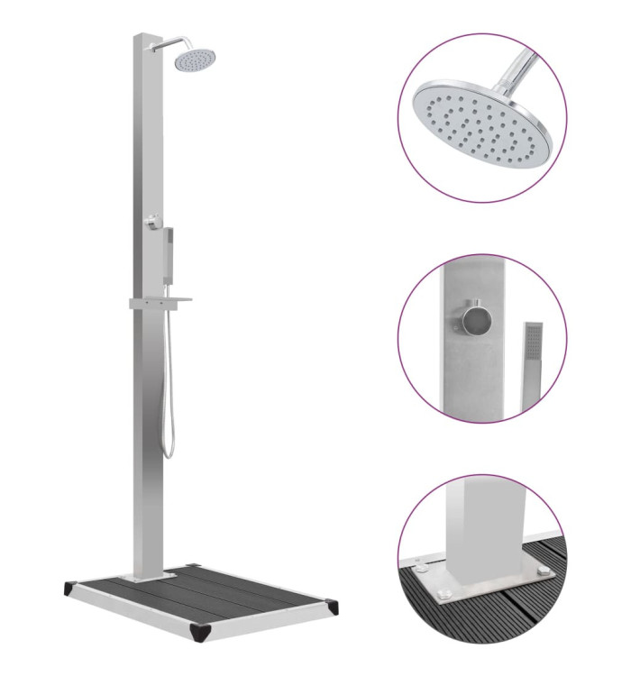 Douche d'extérieur avec receveur de douche WPC Acier inoxydable | Mobilier & Déco