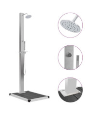 Douche d'extérieur avec receveur de douche WPC Acier inoxydable | Mobilier & Déco