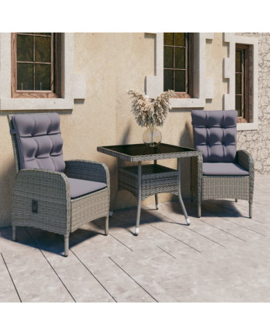 Ensemble à Manger de jardin 3 pcs Résine tressée et verre Gris | Mobilier & Déco